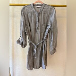 Women’s chambray grey tunic shirt, dress with belt XL